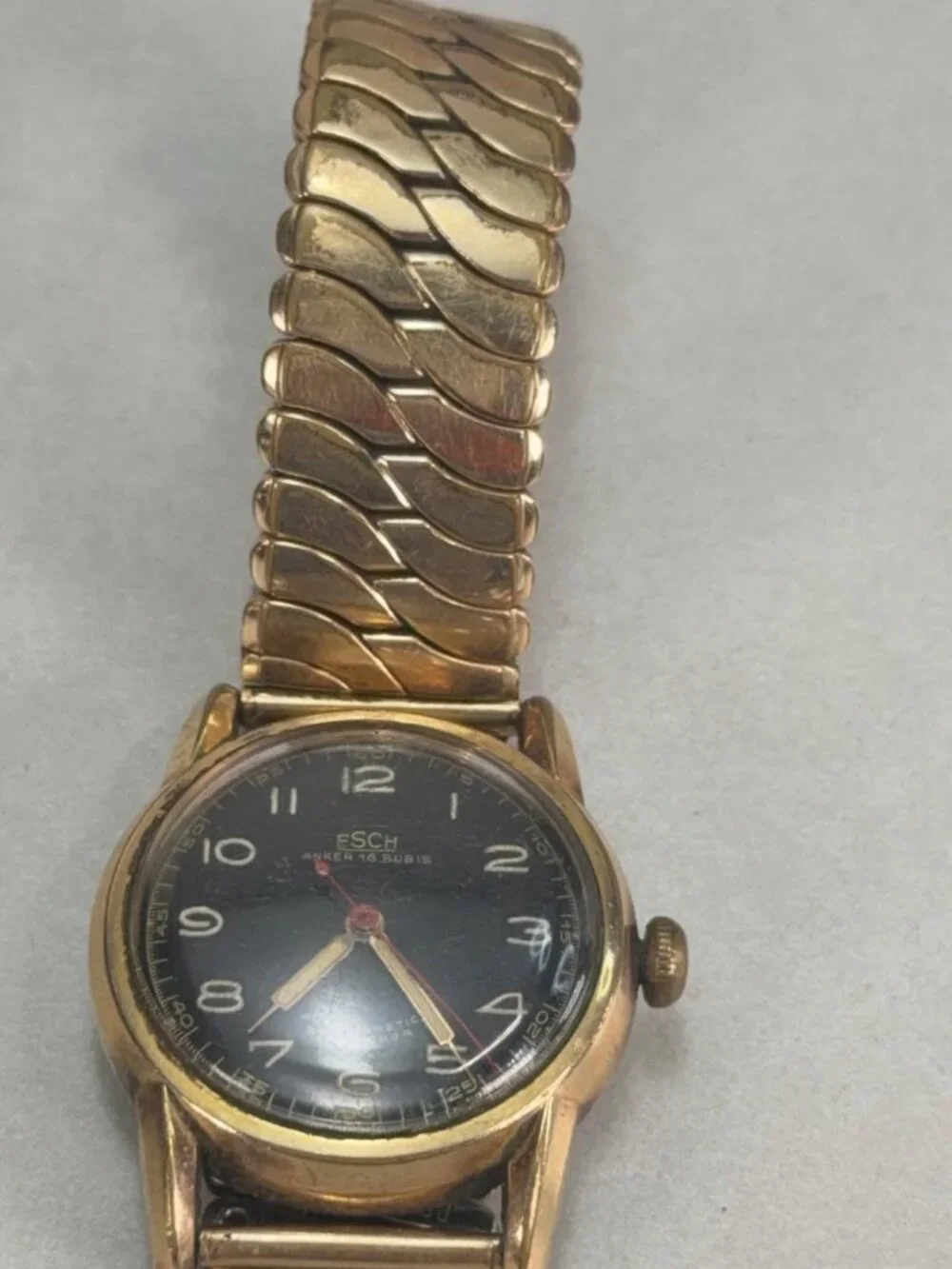 Vintage Germany FSCH Anker 16 Rubis Mechanical Watch Black Dial Runs